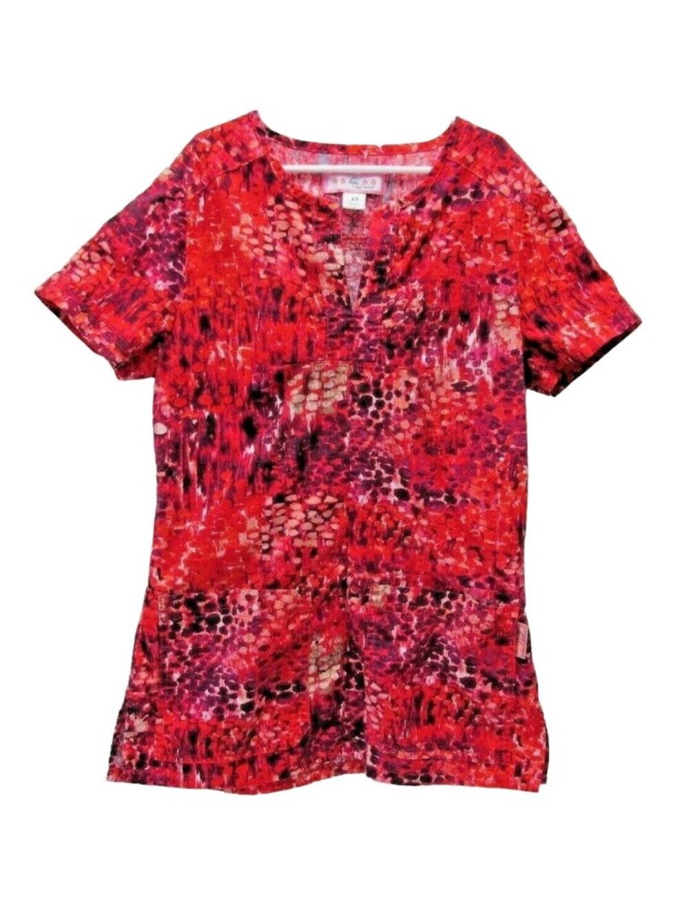 Koi Womens Scrub Top Orange Purple XS Short Sleeve Medical Nurse Uniform